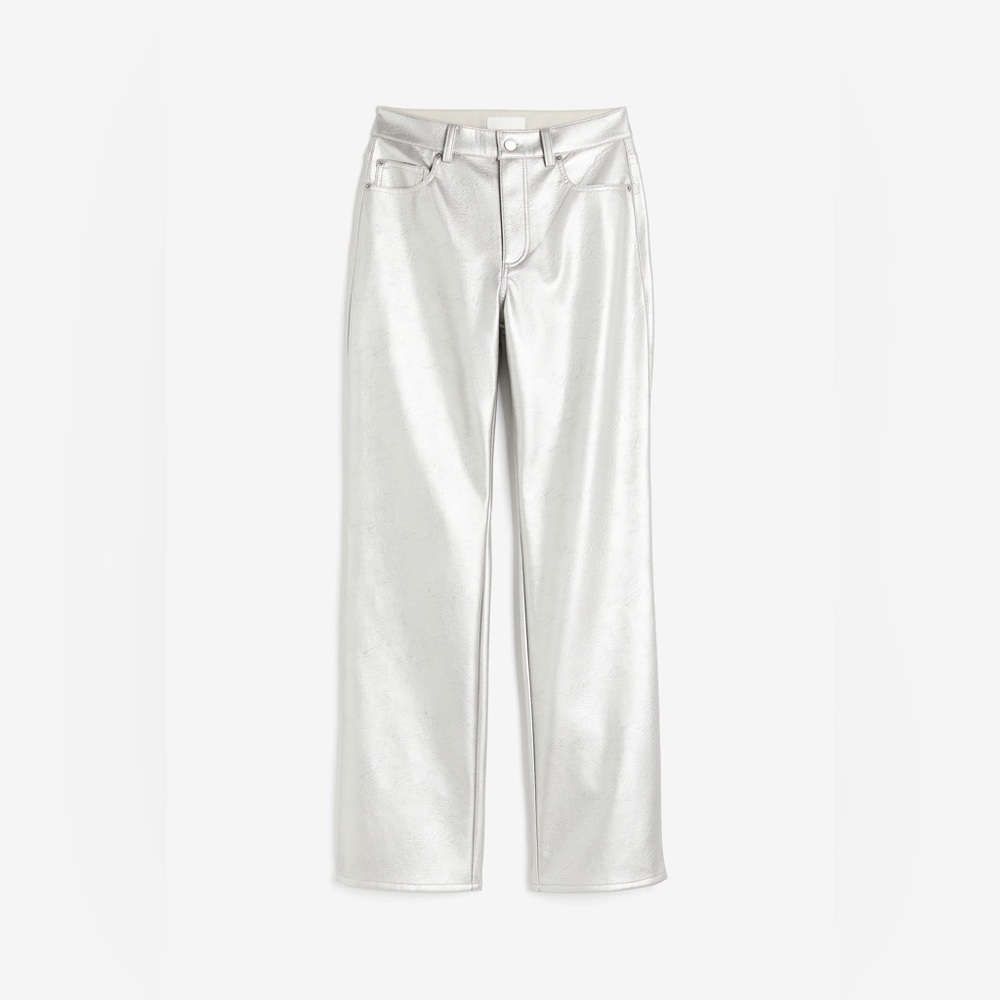 H&M COATED PANTS Silver-colored size 2 holiday pants